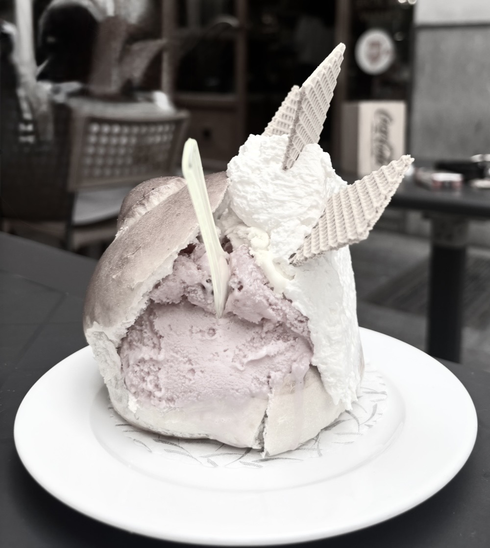 Traditional Sicilian brioche con gelato in Palermo