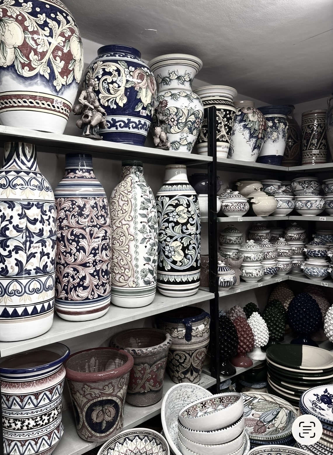 Sicilian ceramic vases and pottery displayed in a Palermo shop