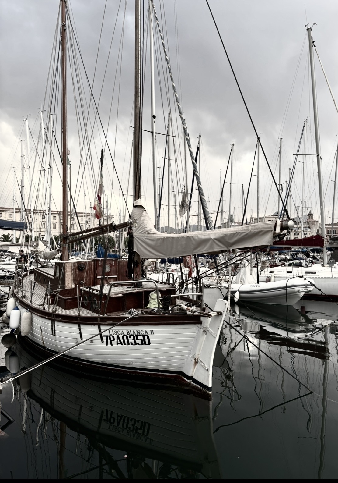 Lisca Bianca, the sailboat that circumnavigated the world, moored in Palermo