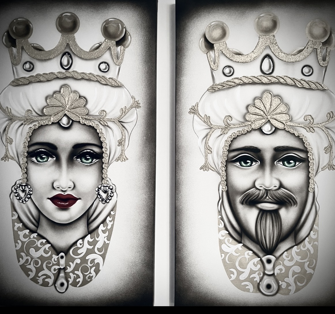 Traditional Teste di Moro ceramic heads from Sicily