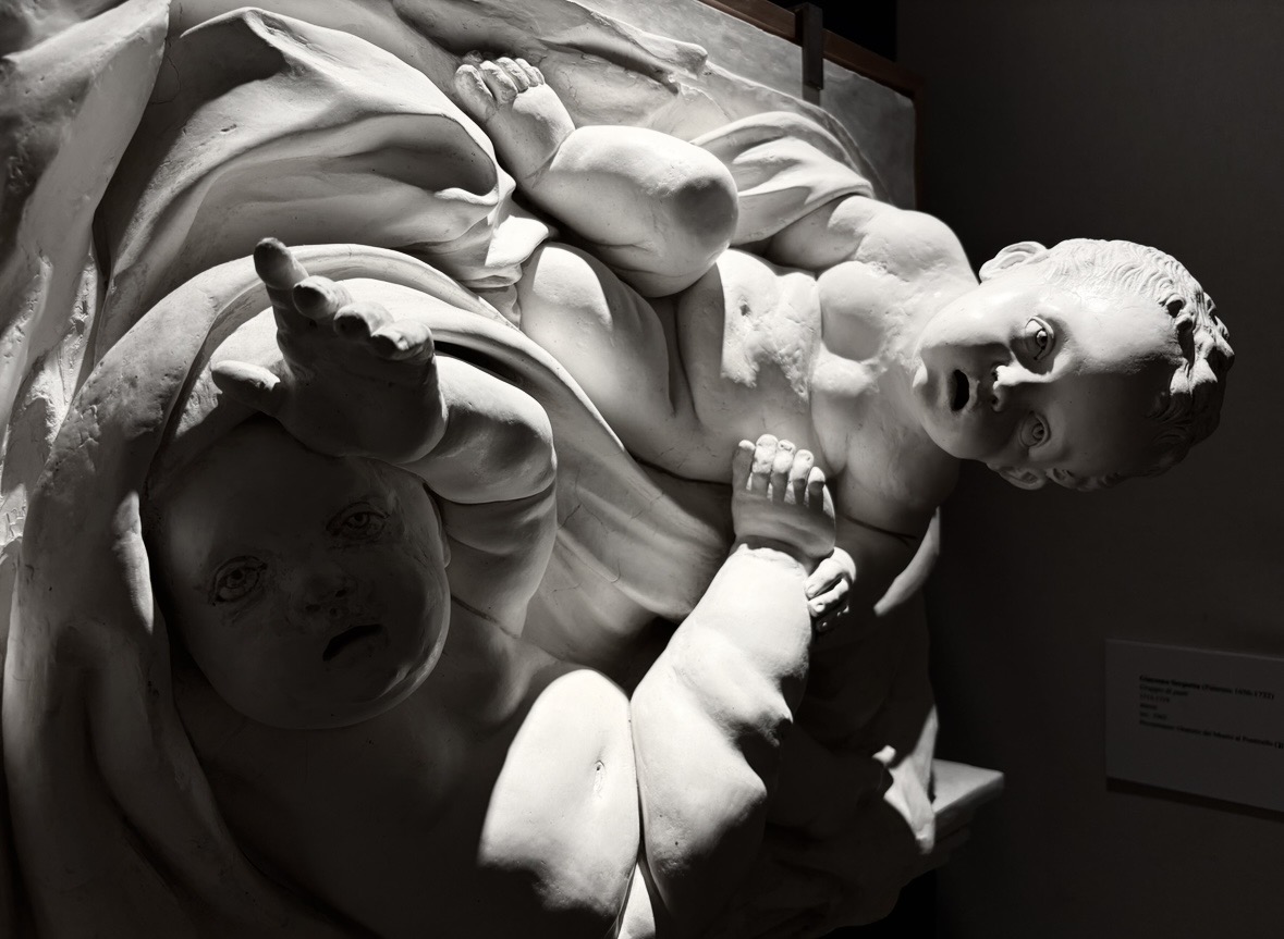 Baroque sculpture inside Oratorio dei Bianchi in Palermo