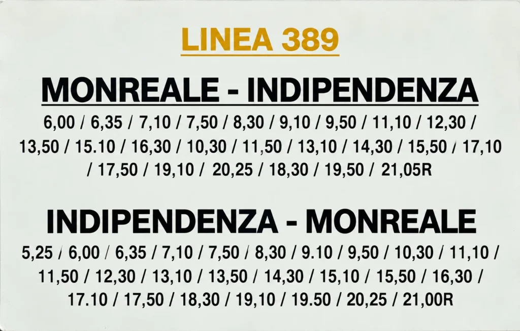 Bus 389 timetable from Palermo to Monreale