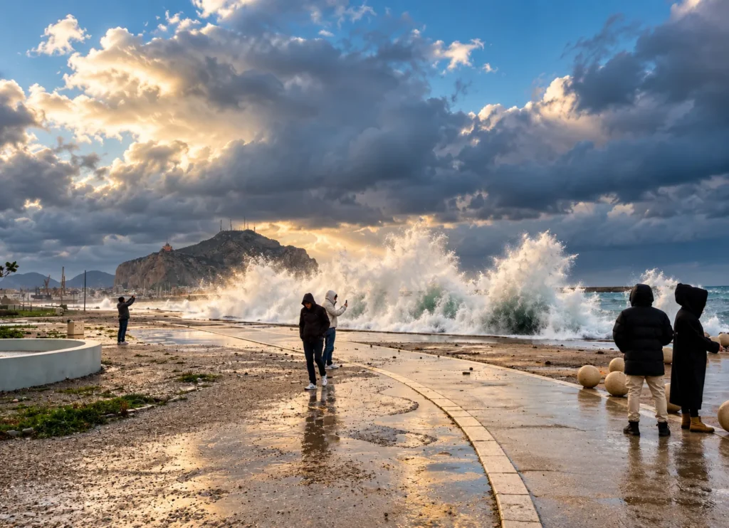 Stormy weather and rough sea in Palermo